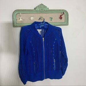 Cache royal blue open knit crochet studded cardigan small women’s top jacket